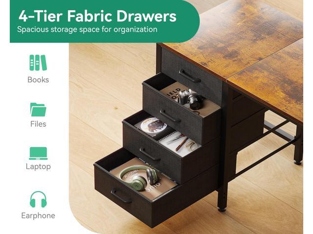 Casaottima 40-Inch Small Computer Desk with 4 Fabric Drawers Home Office Desks with Storage, Writing Desk with Side Hook and Cloth Bag, Modern...