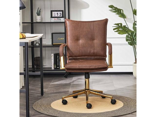 Armless Office Desk Chair, Mid-Back PU Leather Computer Task Chair with 360 Degree Swivel Wheels, Adjustable Height, Tilt Function (Brown1)