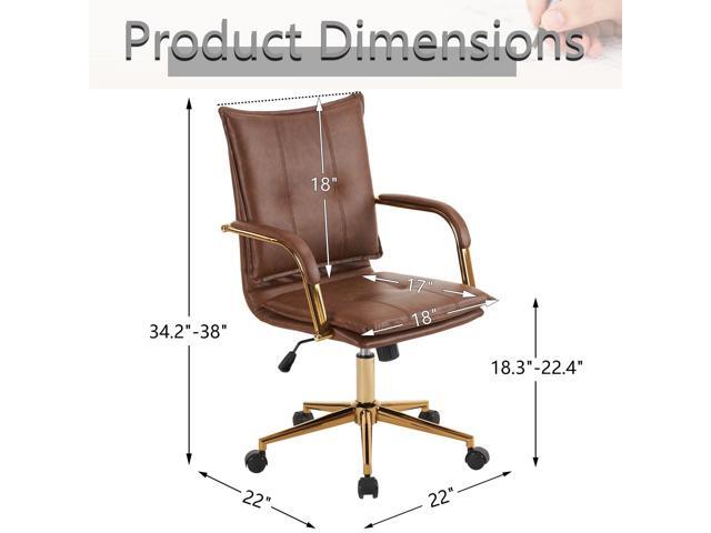 Armless Office Desk Chair, Mid-Back PU Leather Computer Task Chair with 360 Degree Swivel Wheels, Adjustable Height, Tilt Function (Brown1)