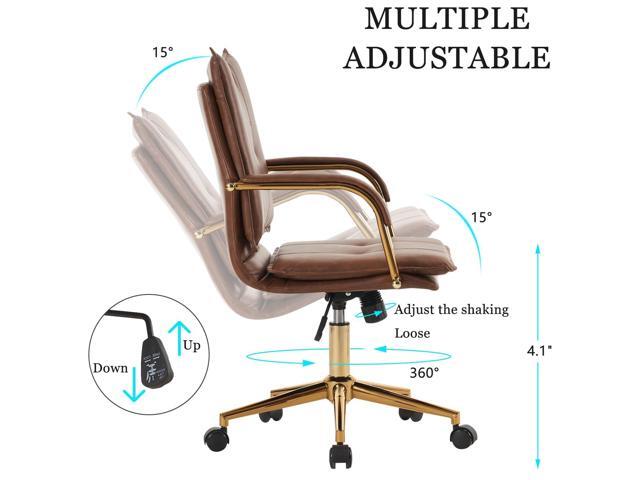 Armless Office Desk Chair, Mid-Back PU Leather Computer Task Chair with 360 Degree Swivel Wheels, Adjustable Height, Tilt Function (Brown1)
