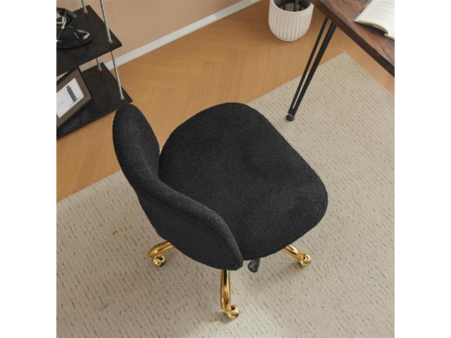 VINGLI Wide Criss Cross Legged Office Chair,Buttprint Ergonomic Desk Chair Comfy with Pillow & Gold Base,Dual-Use with/no Wheels,Adjustable Vanity...