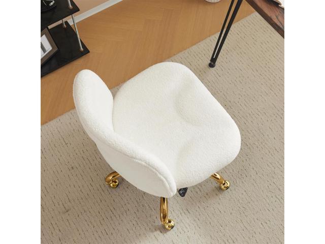 VINGLI Wide Criss Cross Legged Office Chair,Buttprint Ergonomic Desk Chair Comfy with Pillow & Gold Base,Dual-Use with/no Wheels,Adjustable Vanity...
