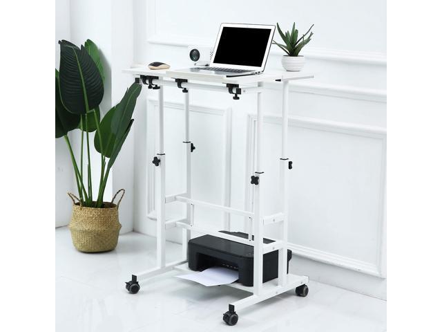 UNICOO Portable Standing Desk on Wheels, Height Adjustable Mobile Workstation, Versatile Sit-Stand Desk for Home Office (White Frame/White Top)