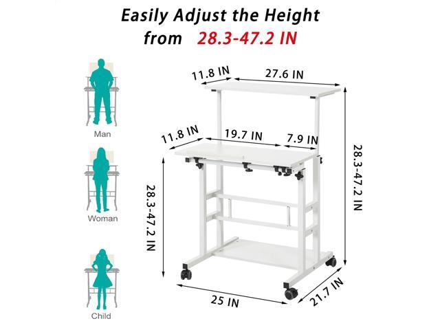 UNICOO Portable Standing Desk on Wheels, Height Adjustable Mobile Workstation, Versatile Sit-Stand Desk for Home Office (White Frame/White Top)