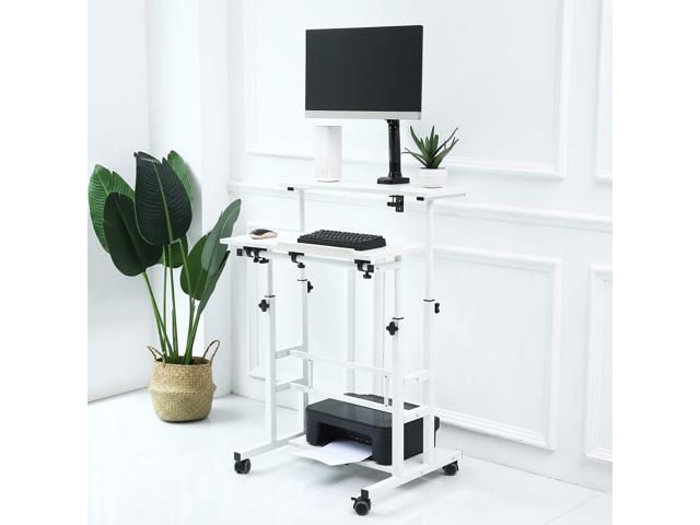 UNICOO Portable Standing Desk on Wheels, Height Adjustable Mobile Workstation, Versatile Sit-Stand Desk for Home Office (White Frame/White Top)
