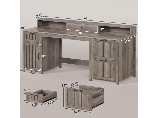 SEDETA Farmhouse 63' Executive Desk, Wood Computer Desk with Drawers and Storage Cabinet, Home Office Desk with File Drawer and Monitor Stand, Wood...