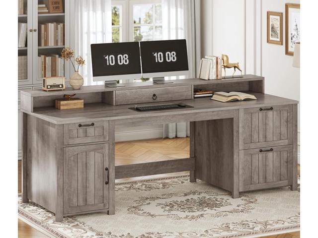 SEDETA Farmhouse 63' Executive Desk, Wood Computer Desk with Drawers and Storage Cabinet, Home Office Desk with File Drawer and Monitor Stand, Wood...