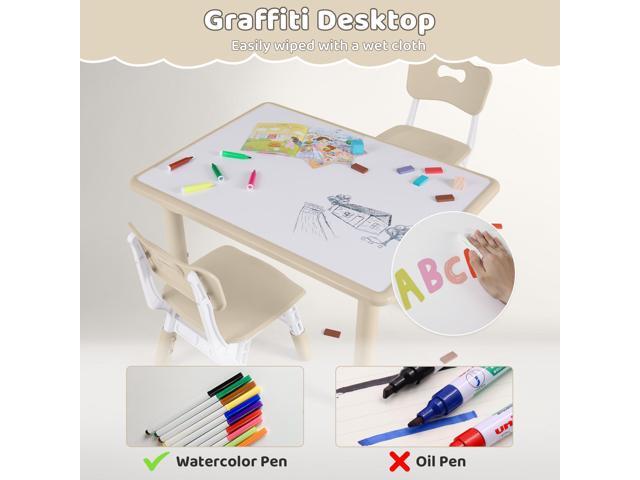 Kids Table and 4 Chairs Set, Height Adjustable (17.7'-26.1') Toddler Table and Chair Set, Multi-Activity Table with Graffiti Desktop, Childrens...