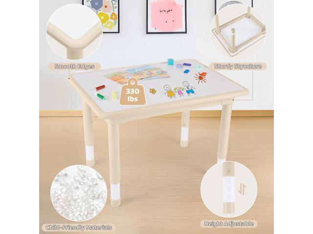 Kids Table and 4 Chairs Set, Height Adjustable (17.7'-26.1') Toddler Table and Chair Set, Multi-Activity Table with Graffiti Desktop, Childrens...