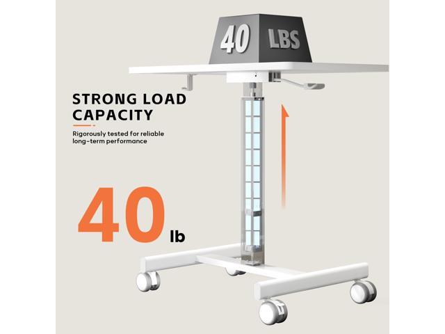 Mobile Standing Desk, Small Standing Rolling Desk, Portable Laptop Desk with Lockable Wheels, Computer Workstations, Adjustable Height, White