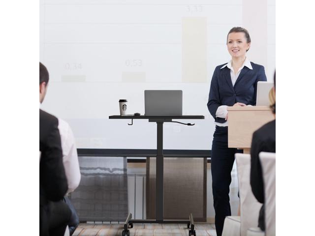 Mobile Small Standing Rolling Desk Adjustable Height, Portable Laptop Desk on Wheels, Workstation for Home Office with Hook,Black
