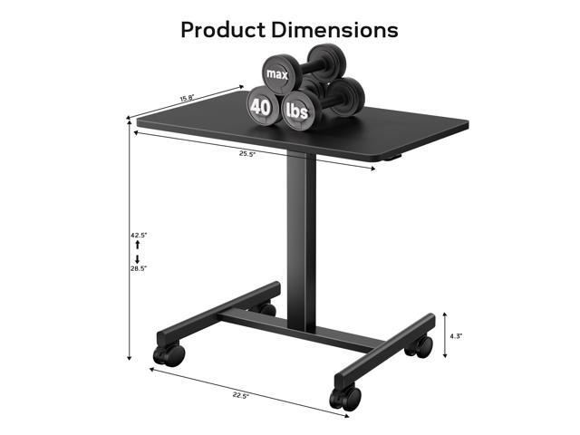 Mobile Small Standing Rolling Desk Adjustable Height, Portable Laptop Desk on Wheels, Workstation for Home Office with Hook,Black