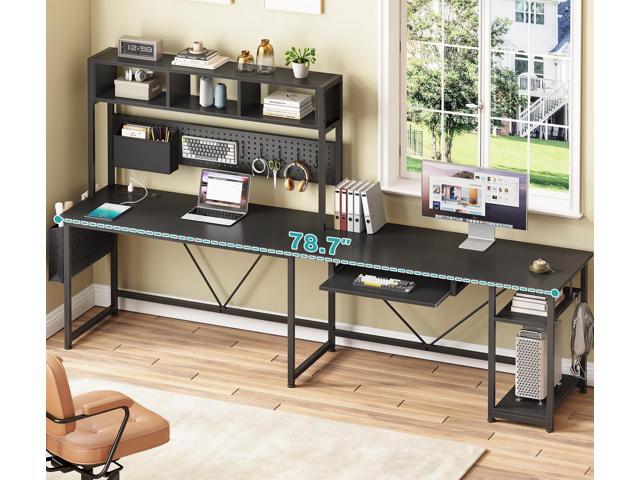 SEDETA L Shaped Gaming Desk with Hutch, 57.5 Reversible Corner Computer Desk with Storage Shelves, Gaming Desk with Pegboard, LED Lights, Power...