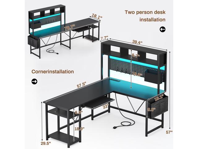 SEDETA L Shaped Gaming Desk with Hutch, 57.5 Reversible Corner Computer Desk with Storage Shelves, Gaming Desk with Pegboard, LED Lights, Power...
