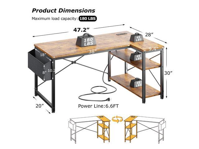EnHomee 48' Small L Shaped Computer Desk with Power Outlets,Office Desk with Reversible Storage Shelves & Side Bag,Small Corner Desk for Working...
