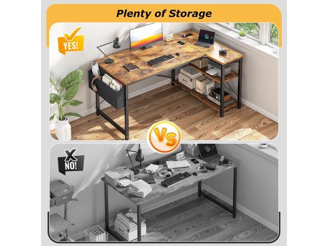 EnHomee 48' Small L Shaped Computer Desk with Power Outlets,Office Desk with Reversible Storage Shelves & Side Bag,Small Corner Desk for Working...