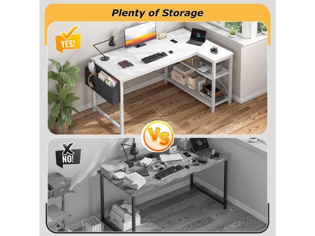 EnHomee 48 Inch L Shaped Computer Desk with Storage Shelves & Side Bag, Office Desk with Power Outlets, Small Corner Desk for Gaming Working Small...