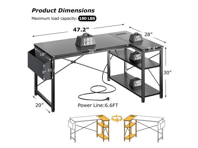 EnHomee 48' L Shaped Desk Office Desk with Power Outlets,Computer Desk with Reversible Storage Shelves & Side Bag,Small Gaming Desk for Gaming...