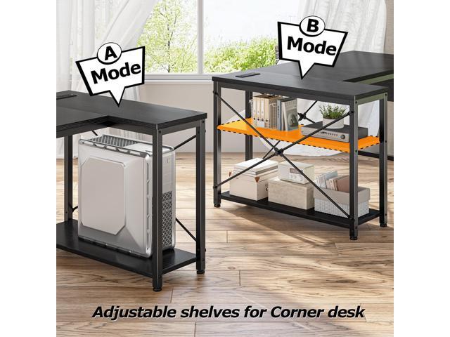 EnHomee 48' L Shaped Desk Office Desk with Power Outlets,Computer Desk with Reversible Storage Shelves & Side Bag,Small Gaming Desk for Gaming...