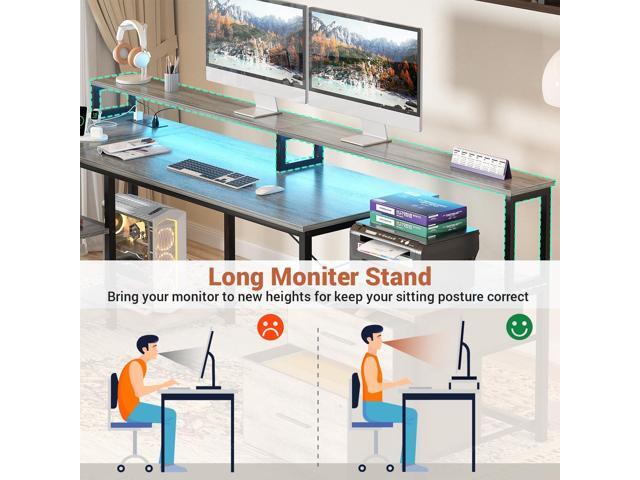 Aheaplus L Shaped Desk with Power Outlet, Reversible L Shaped Computer Desk with File Drawer & Monitor Stand, Gaming Desks with LED Strip, Home...