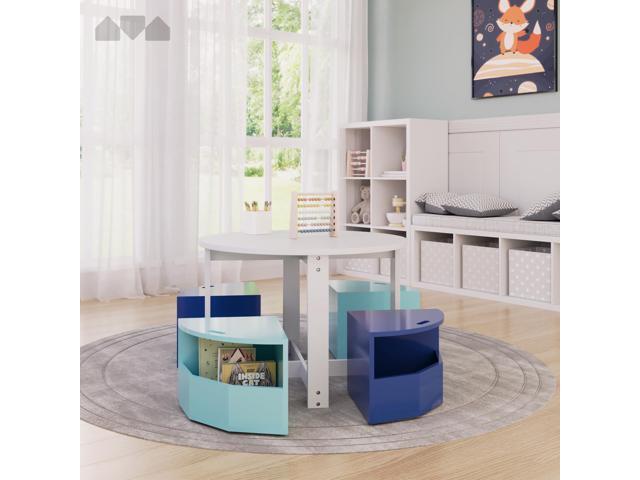 Milliard Toddler Table and Chair Set Round Kids Activity Table With 4 Storage Stools, Nesting Design for Toddlers, Kids Play Table with Storage -...