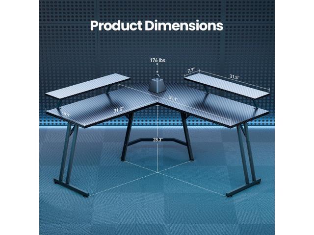 HLDIRECT 51 Inch L Shaped Gaming Desk with Monitor Stand and LED Lights, Corner Computer Desk with Carbon Fiber Surface, PC Gaming Table for Home...