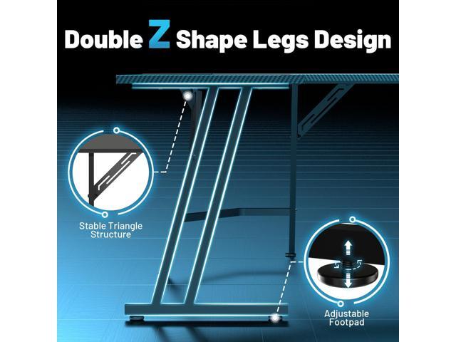 HLDIRECT 51 Inch L Shaped Gaming Desk with Monitor Stand and LED Lights, Corner Computer Desk with Carbon Fiber Surface, PC Gaming Table for Home...