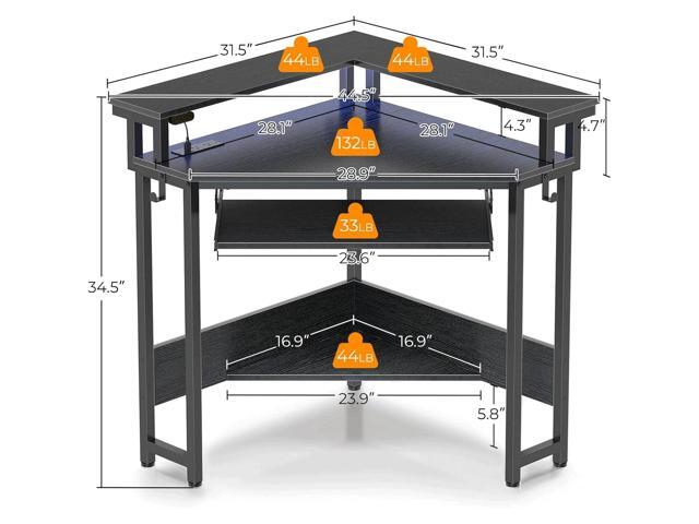 Small Corner Desk with Power Outlet and LED Lights, Triangle Corner Gaming Desk with Keyboard Tray, Compact Home Office Triangle Table for Small...