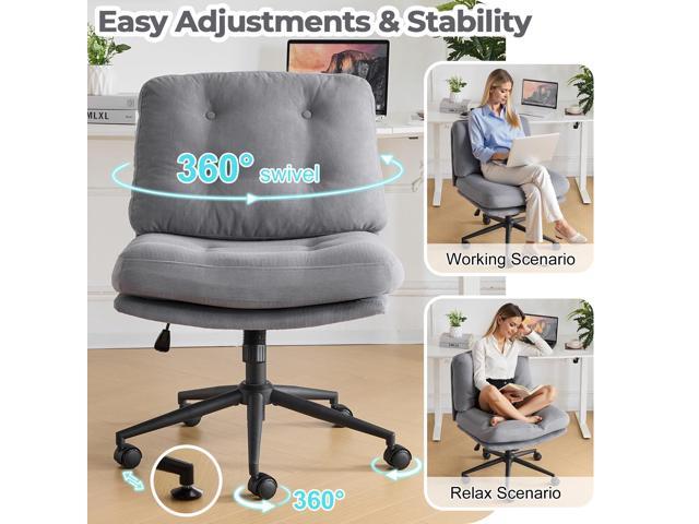 VINGLI Criss Cross Cloud Seat,Comfy Corduroy Cross Legged Office Desk Chair with/no Wheels,Cute Vanity Stool, Adjustable Wide Seat,Modern Swivel...