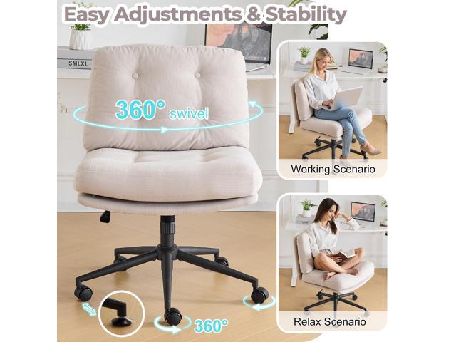 VINGLI Criss Cross Cloud Seat,Comfy Corduroy Cross Legged Office Desk Chair with/no Wheels,Cute Vanity Stool, Adjustable Wide Seat,Modern Swivel...