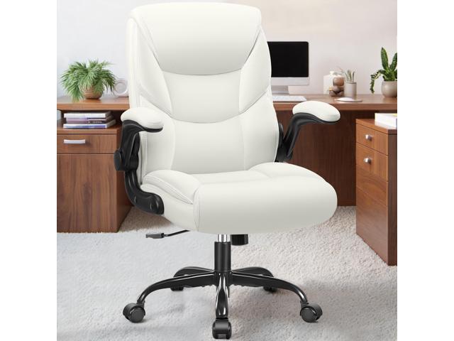FelixKing Leather Office Chair, Small PU Ergonomic Desk Chair, Comfy Computer Chair with Wheels and Flip-up Armrests, Adjustable Height Mid Back...