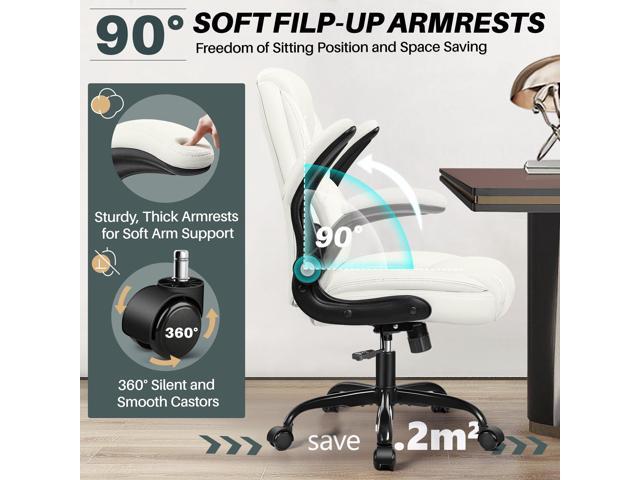 FelixKing Leather Office Chair, Small PU Ergonomic Desk Chair, Comfy Computer Chair with Wheels and Flip-up Armrests, Adjustable Height Mid Back...