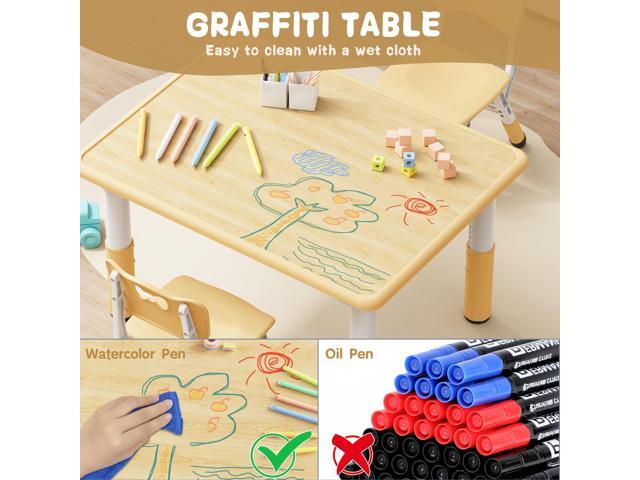 Kids Table and 2 Chairs Set, Height Adjustable Toddler Table and Chair Set, Graffiti Desktop, Classroom/Daycare/Home, Children Multi-Activity Table...