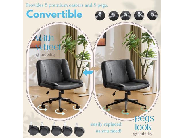 VINGLI Criss Cross Thick Padded Armless Comfy Desk Chair with Dual-Purpose Base,Adjustable Swivel Modern Vanity Chair,Rolling for Home Office,...