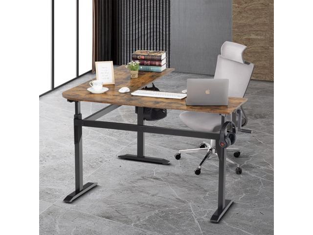 UNICOO L Shaped Crank Height Adjustable Standing Desk, Sit to Stand up Corner Desk, L-Shaped Standing Workstation (XJH-LC-2 Packages) (Rustic Brown)