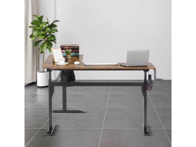 UNICOO L Shaped Crank Height Adjustable Standing Desk, Sit to Stand up Corner Desk, L-Shaped Standing Workstation (XJH-LC-2 Packages) (Rustic Brown)