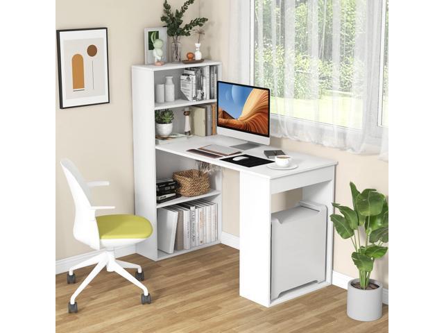 LDAILY 48 Inch Computer Desk with Shelves, Writing Desk with Storage Bookshelves and PC Stand, Reversible Gaming Table with Workstations, Easy...