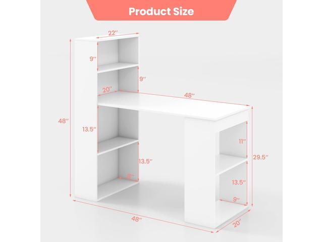 LDAILY 48 Inch Computer Desk with Shelves, Writing Desk with Storage Bookshelves and PC Stand, Reversible Gaming Table with Workstations, Easy...