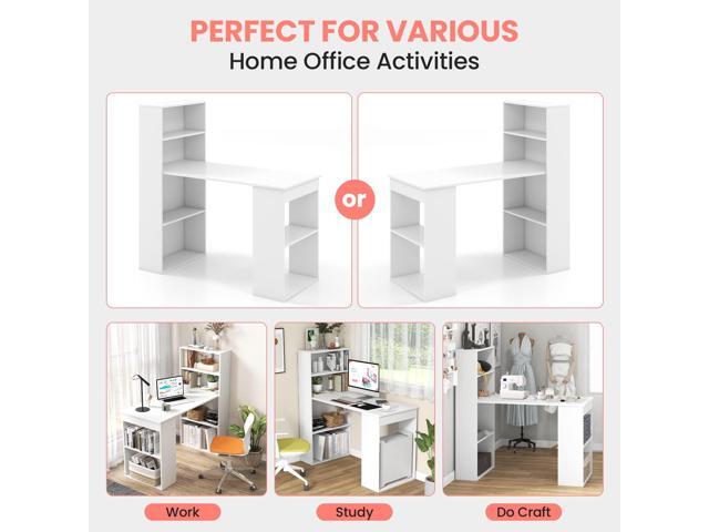 LDAILY 48 Inch Computer Desk with Shelves, Writing Desk with Storage Bookshelves and PC Stand, Reversible Gaming Table with Workstations, Easy...