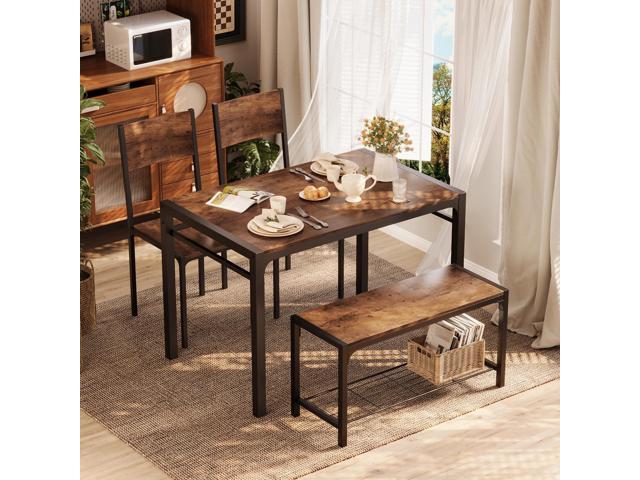 Shahoo Kitchen Table and 2 Chairs for 4 with Bench, 4 Piece Dining Sets for Small Space, Brown