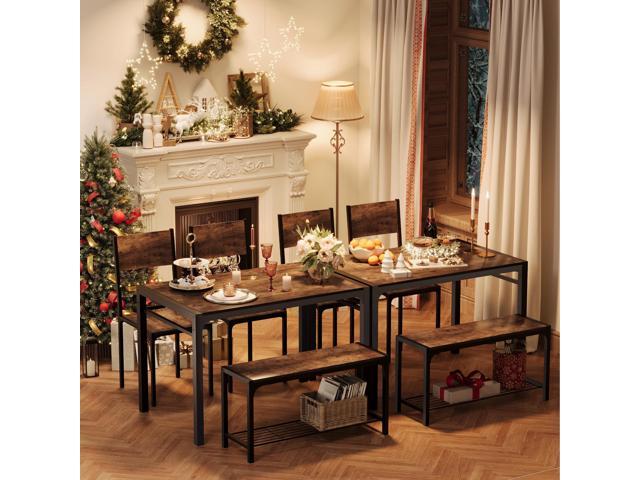 Shahoo Kitchen Table and 2 Chairs for 4 with Bench, 4 Piece Dining Sets for Small Space, Brown
