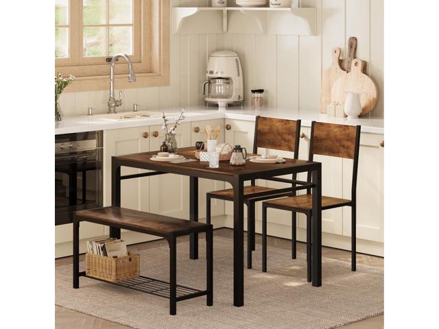 Shahoo Kitchen Table and 2 Chairs for 4 with Bench, 4 Piece Dining Sets for Small Space, Brown
