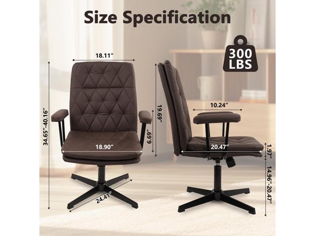 CLATINA Office Chair No Wheels, Leather Criss Cross Desk Chairs with Arms, Modern Cross Legged Computer Chair, Mid Back Height Adjustable Swivel...
