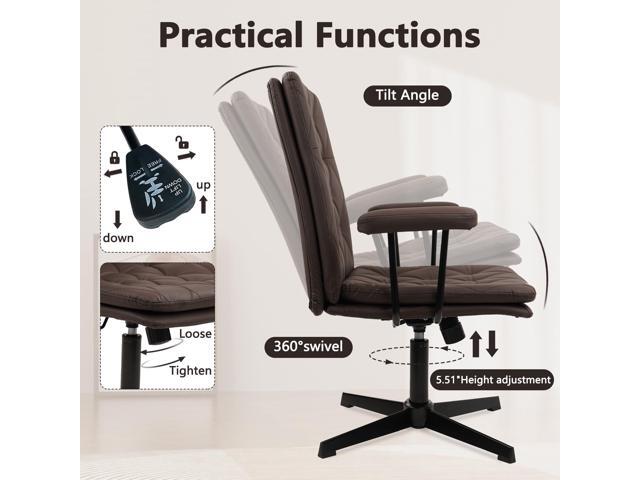 CLATINA Office Chair No Wheels, Leather Criss Cross Desk Chairs with Arms, Modern Cross Legged Computer Chair, Mid Back Height Adjustable Swivel...