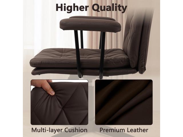 CLATINA Office Chair No Wheels, Leather Criss Cross Desk Chairs with Arms, Modern Cross Legged Computer Chair, Mid Back Height Adjustable Swivel...