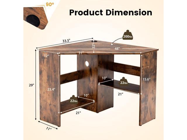 LDAILY Moccha Corner Desk, Space-Saving Triangle Computer Desk with Storage Shelves and Cable Holes, Multi-Functional Makeup Vanity Table for...