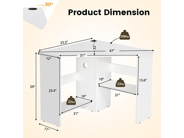 LDAILY Moccha Corner Desk, Space-Saving Computer Desk for Small Spaces, Vanity Desk with Storage Shelves & 2 Cable Holes, for Home Office, Living...