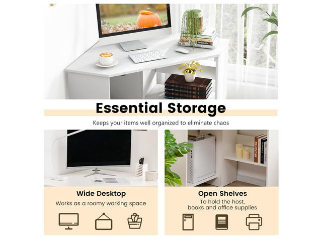 LDAILY Moccha Corner Desk, Space-Saving Computer Desk for Small Spaces, Vanity Desk with Storage Shelves & 2 Cable Holes, for Home Office, Living...
