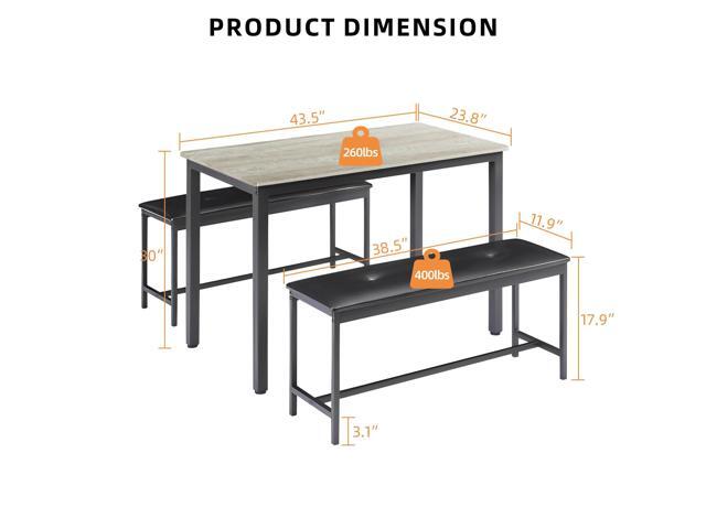 Dining Table Set for 4, Wood Kitchen Table & Chair with 2 Upholstered Benches for Breakfast Nook and Small Space, Grey