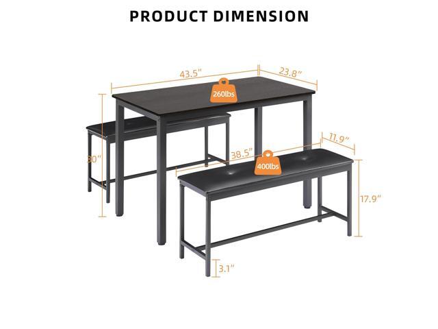 Dining Table Set for 4, Wood Kitchen Table & Chair with 2 Upholstered Benches for Breakfast Nook and Small Space, Black
